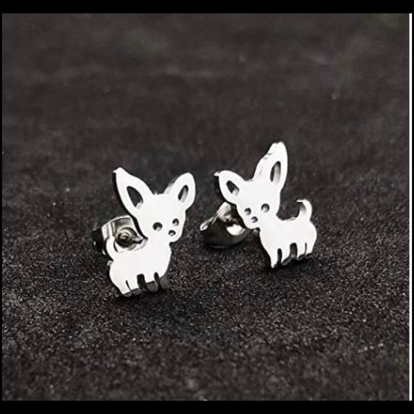 Silver Tone Chihuahua Stud Earring - Picture 4 of 5